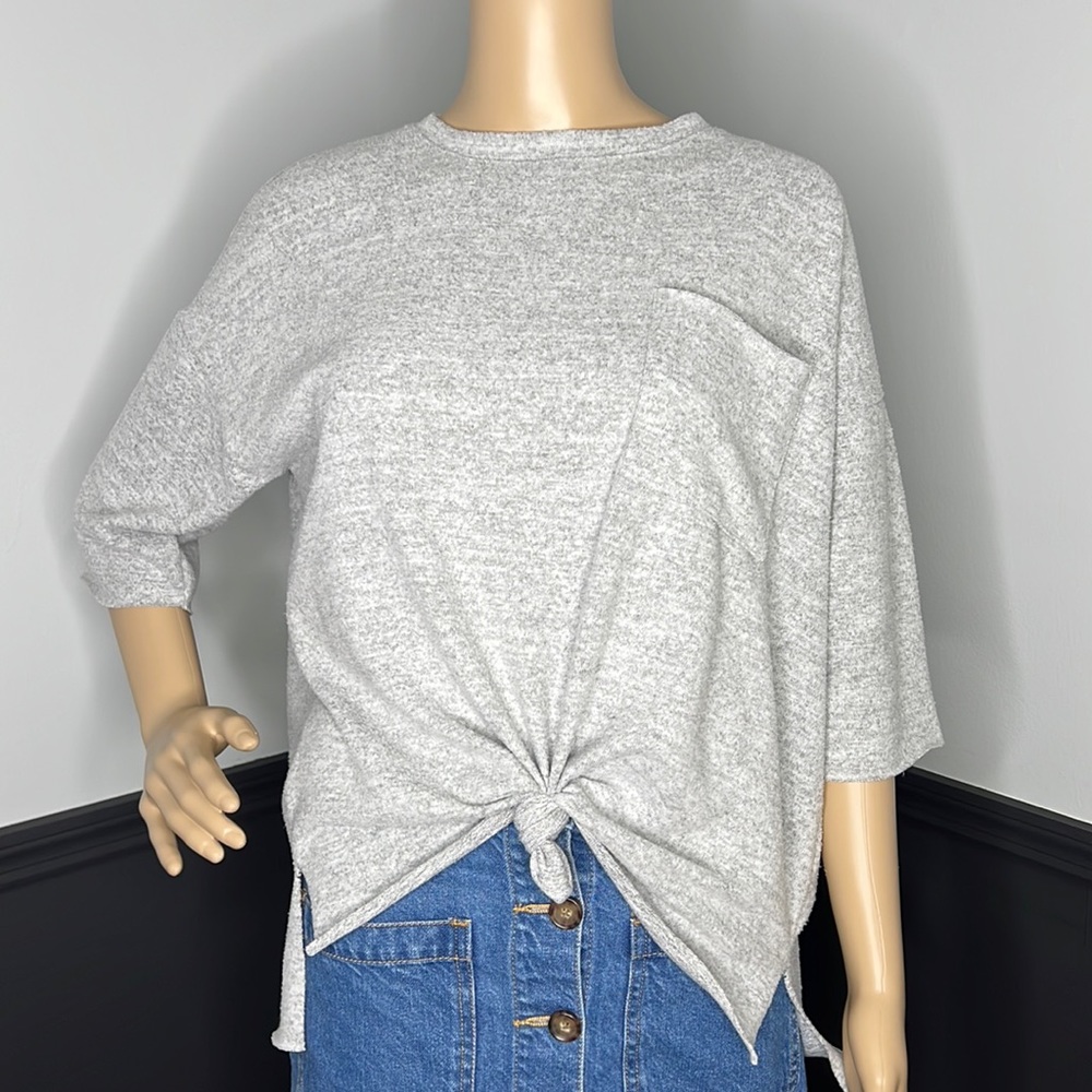 Altar'd State Short Sleeve Fleece Pullover Top Gray Sz Small